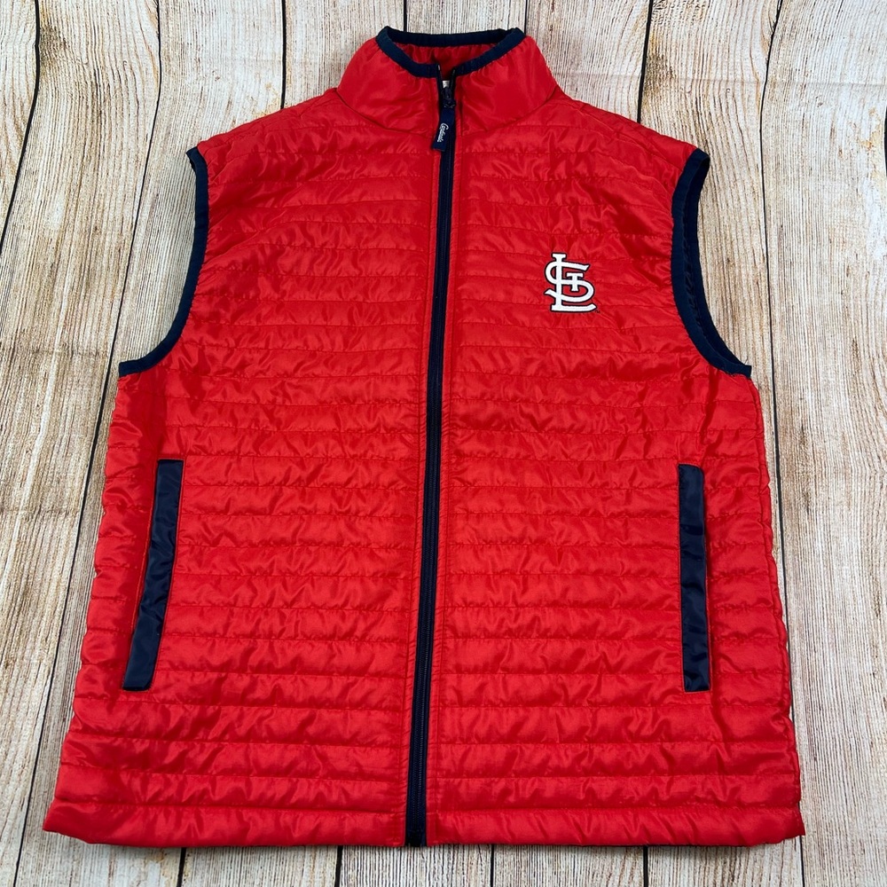 St Louis Cardinals Baseball Puffer Vest Size XL Bayer SGA Red Full Zip